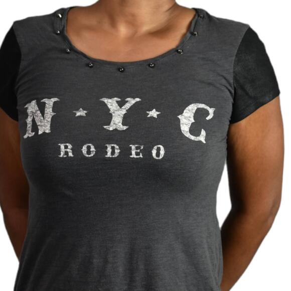 Express NYC Rodeo Tee Gray Black Size Short Sleeve Western Studded Size Small - Picture 11 of 14